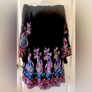 NICOLE MILLER Off Shoulder Embroidered Mini Dress Size 6